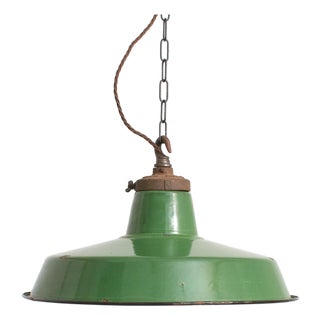 Green Enamel Pendant Light from Benjamin, 1940s For Sale