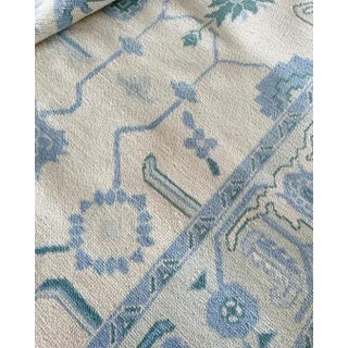 Modern Handknotted Oushak Rug in Soft Blue, Tiffany Blue & Cream, 10' x 14' For Sale