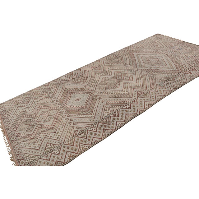 Handwoven in wool, a vintage 6x14 Zayane Moroccan Kilim - believed to originate from the Middle Atlas mountain range in...
