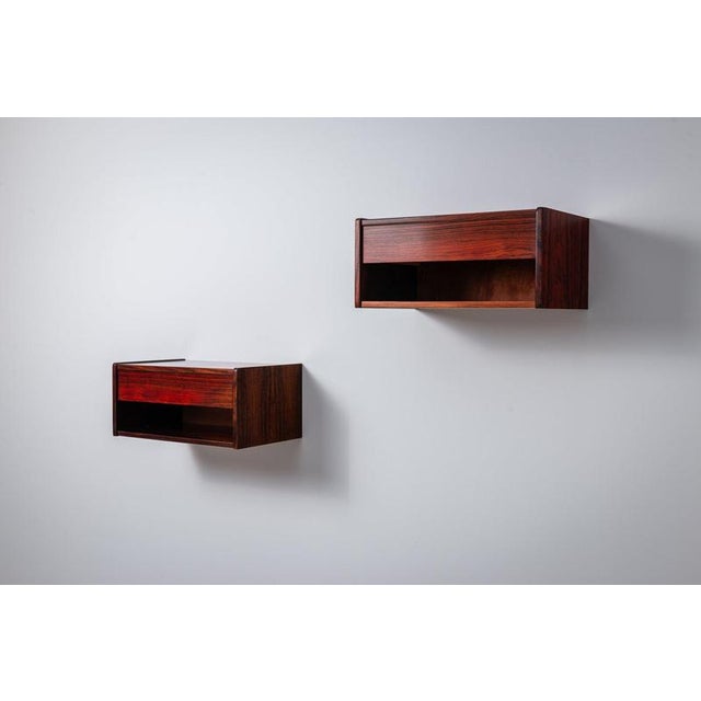 Brown Scandinavian Floating Nightstands in Rosewood, Denmark, 1960, Set of 2 For Sale - Image 8 of 14
