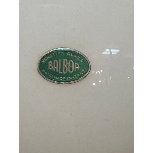 Vintage 1950s Balboa White Venetian Glass Lamp Original Metal Tag For Sale In Miami - Image 6 of 8