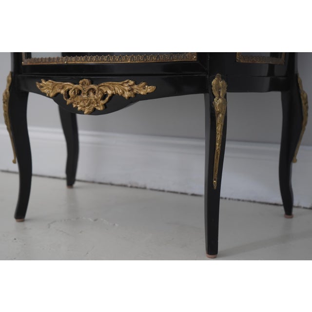 Vintage Louis XV Style Brass & Ebony Marble Top Vitrine Curio Cabinet For Sale - Image 9 of 16