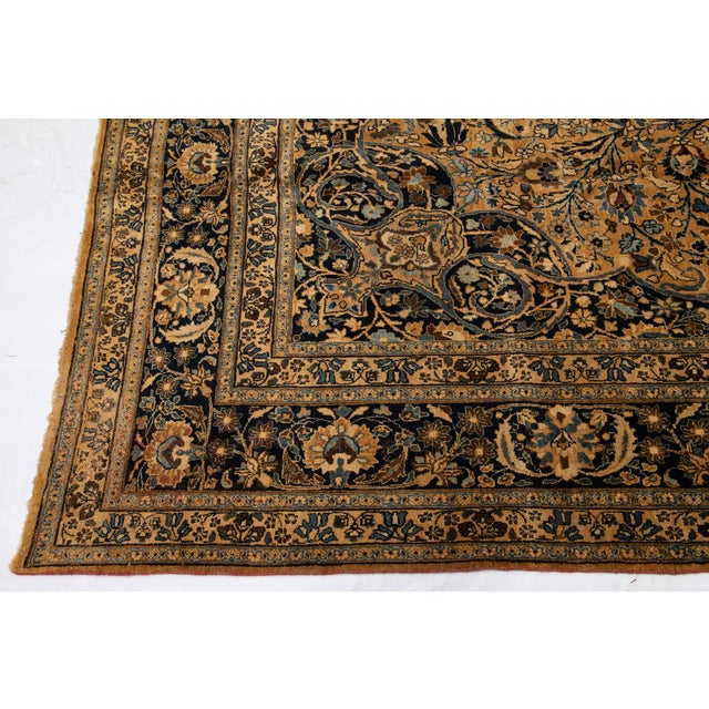 1920s Antique Persian Mashad Tan Handmade Rosette Motif Wool Rug For Sale - Image 15 of 16