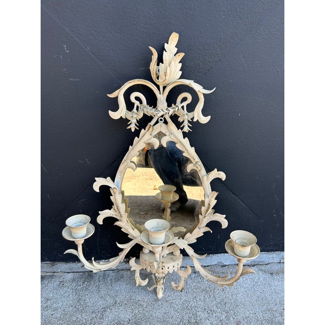Italian Antique Italian Tole Mirrored Wall Sconces - a Pair For Sale - Image 3 of 6