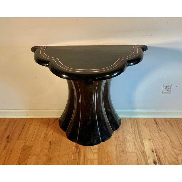 Maitland - Smith Vintage Maitland-Smith Demilune Sculptural Console Table in Tessellated Horn+Brass Inlay, Circa 1980s For Sale - Image 4 of 12