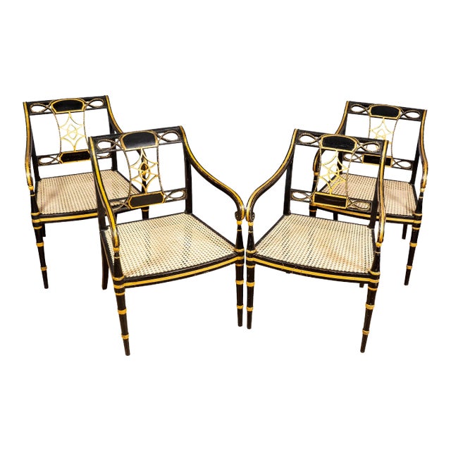 Regency Ebonized and Parcel Gilt Armchairs - Set of 4 For Sale