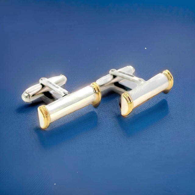 Metal 1990s Tiffany & Co Estate Cufflinks 18k Gold Sterling Silver, 2 Pieces For Sale - Image 7 of 12