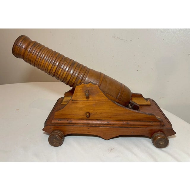 Arge Antique Hand Made Carved Folk Art Wood Military Cannon Model Sculpture For Sale In New York - Image 6 of 13