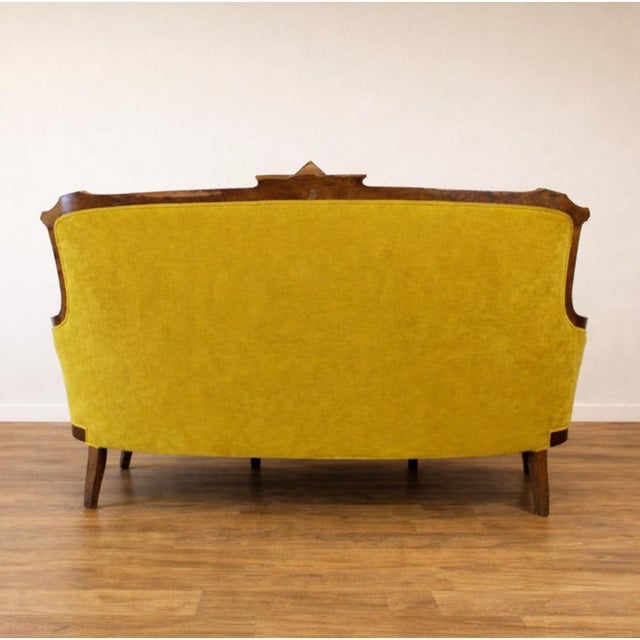Art Nouveau Walnut and Velvet Sofa, Spain, Early 20th Century For Sale - Image 5 of 10