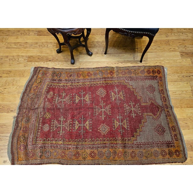Turkish Vintage Turkish Anatolian Prayer Rug, Handwoven Wool, Early 1900s, Red, 4' x 6' For Sale - Image 3 of 13