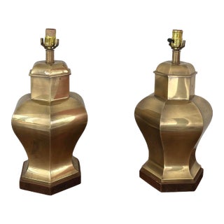Late 20th Century Frederick Cooper Brass Faceted Ginger Jar Lamps-a Pair For Sale