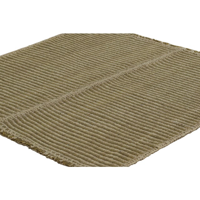 Rug & Kilim Rug & Kilim’s Contemporary Kilim With Textural Beige and Chartreuse Stripes For Sale - Image 4 of 7