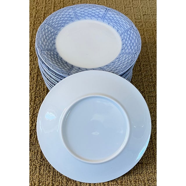 English Porcelain Blue and White Basketweave Plates for Salad, Cake or Hors d'Oeuvres - Set of 12 For Sale - Image 15 of 16