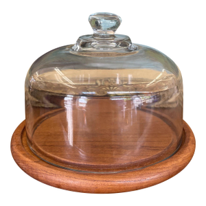 Vintage Mid-Century Modern Glass and Teak Cheese Dome by Goodwood Thailand