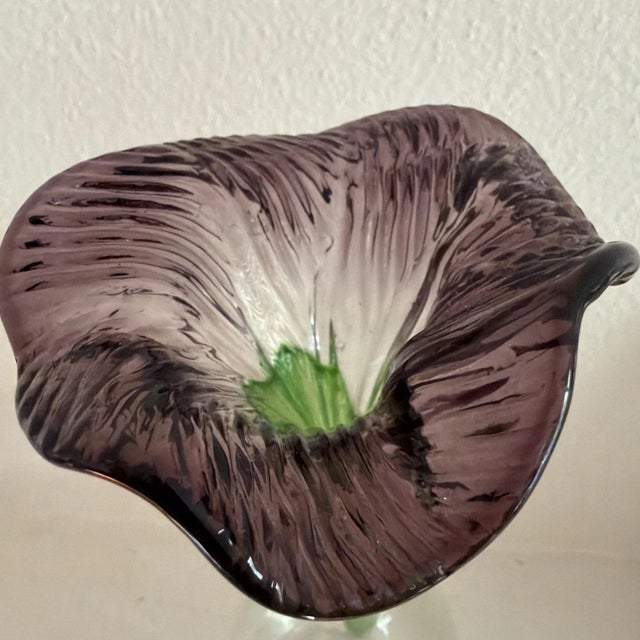 Italian Hand Blown Murano Style Purple Flower With Straight Stem (not Including vase) For Sale - Image 3 of 4