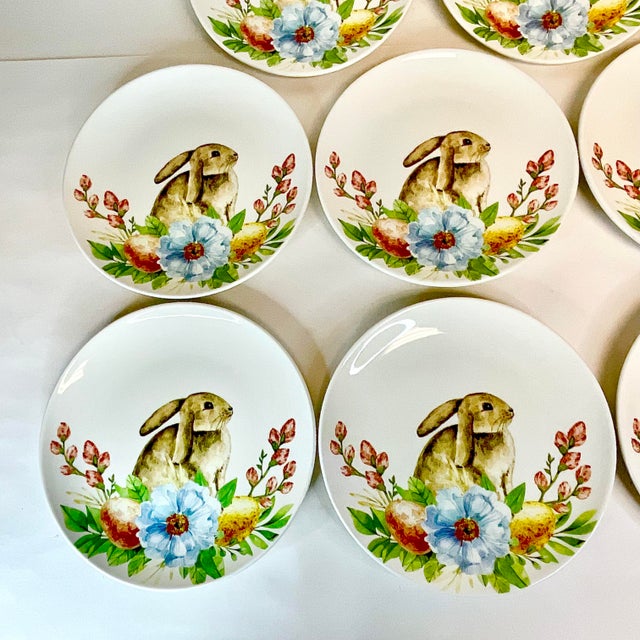 1990s Vintage Shabby Boho Chic Bunny Salad Plates - Set of 8 - Easter. For Sale - Image 11 of 14