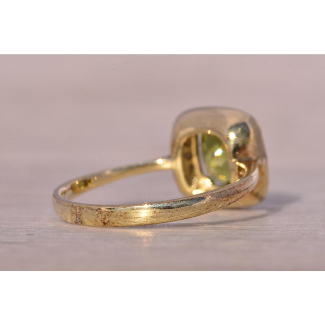 Metal The Cryte: Checkerboard Peridot and Natural Diamond Halo Ring in Yellow Gold For Sale - Image 7 of 11