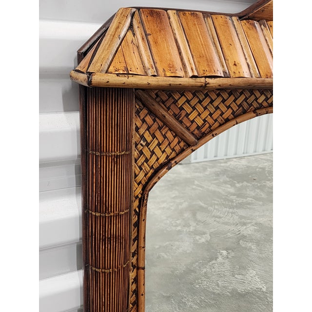 Brown Vintage Bamboo & Rattan Pagoda Mirror For Sale - Image 8 of 12