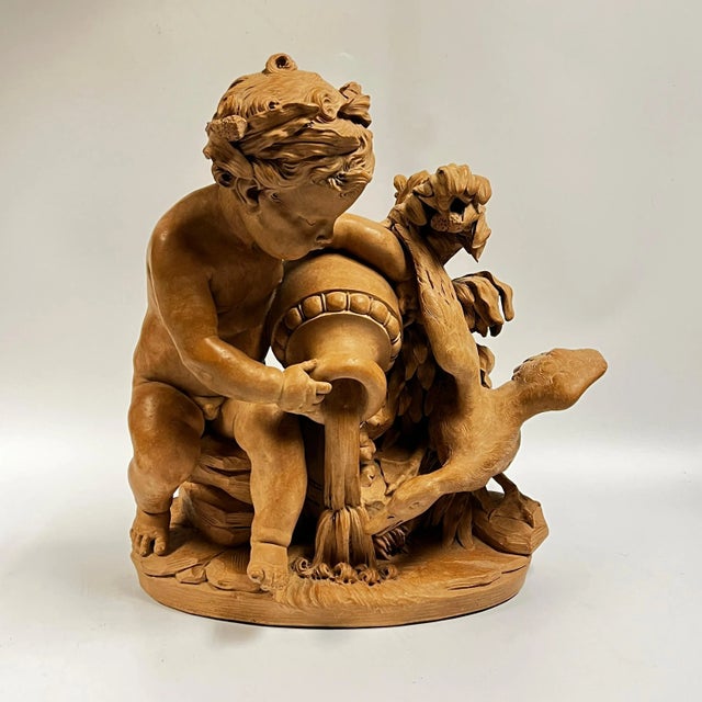 Late 19th Century French 19 Century Putto with Swan Terracotta Sculpture in Manner of Clodion For Sale - Image 5 of 11