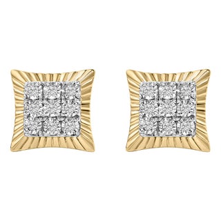10K Yellow Gold Plated .925 Sterling Silver 1/4 Cttw Diamond Textured Halo Stud Earrings, A Pair For Sale