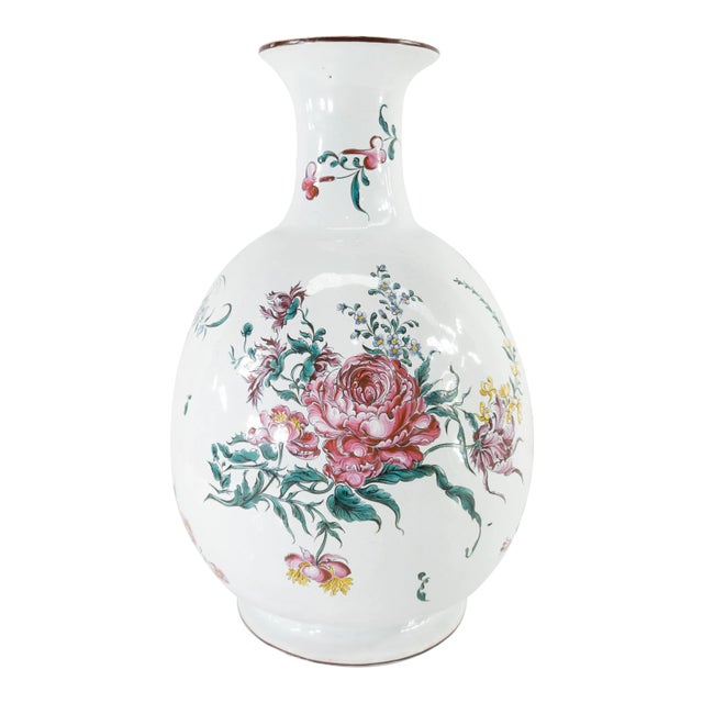 French Faience Majolica Floral Decorated Vase For Sale