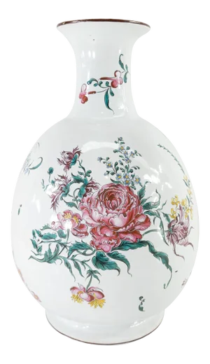 French Faience Majolica Floral Decorated Vase
