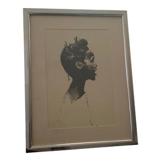 1970s Black Art Framed Black and White Portrait Drawing of a Young Person For Sale