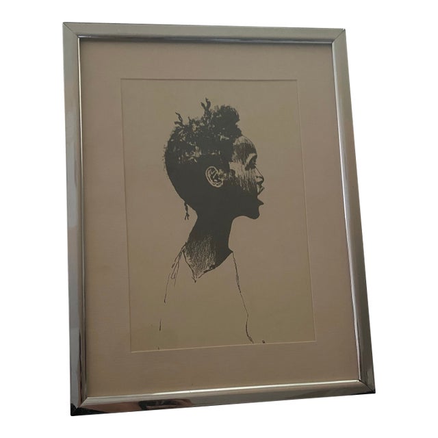 1970s Black Art Framed Black and White Portrait Drawing of a Young Person For Sale