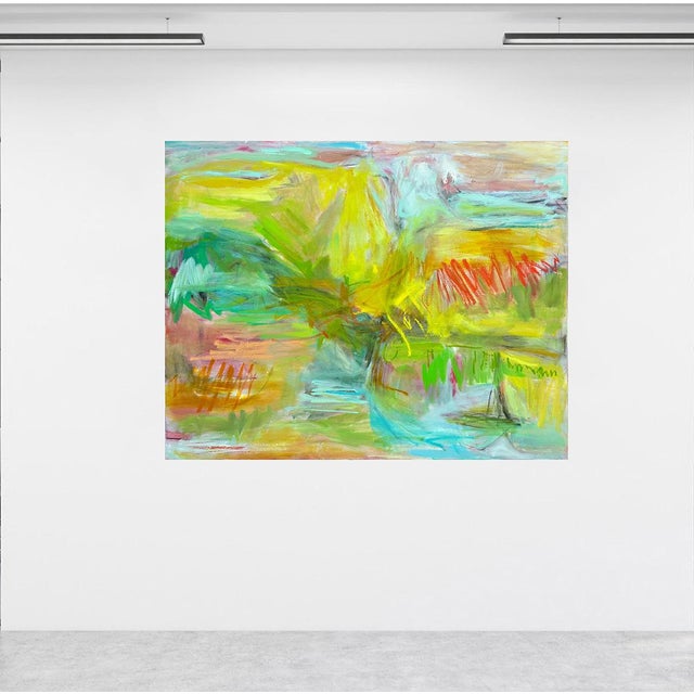 “Bright Weather” is a contemporary painting shaped by memory, color, and sensation rather than direct observation. Bands...