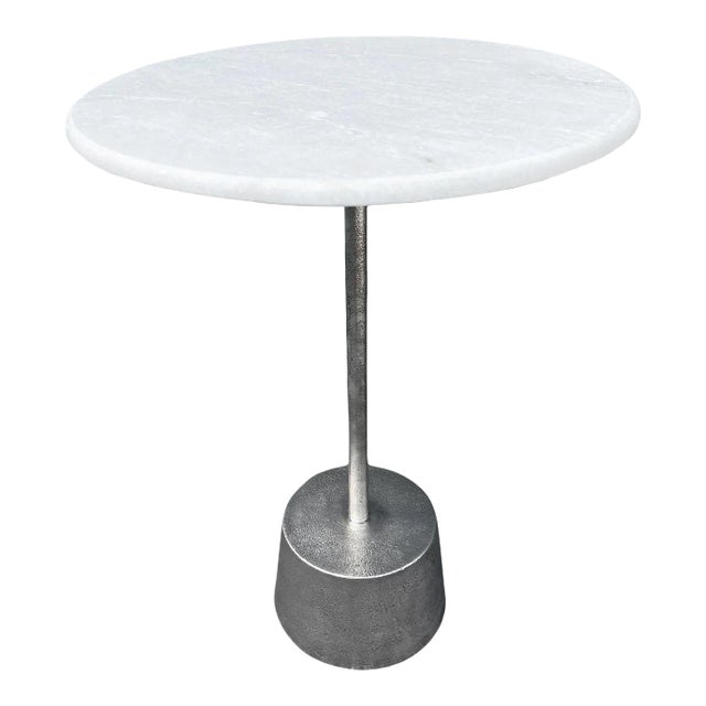 Deco White Marble & Nickel Side Table For Sale