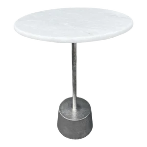 Deco White Marble & Nickel Side Table