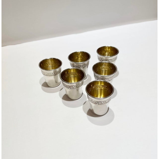Early 20th Century Early 20th Century French Sterling Silver and Vermeil Liqueur Cups- Set of 6 For Sale - Image 5 of 11