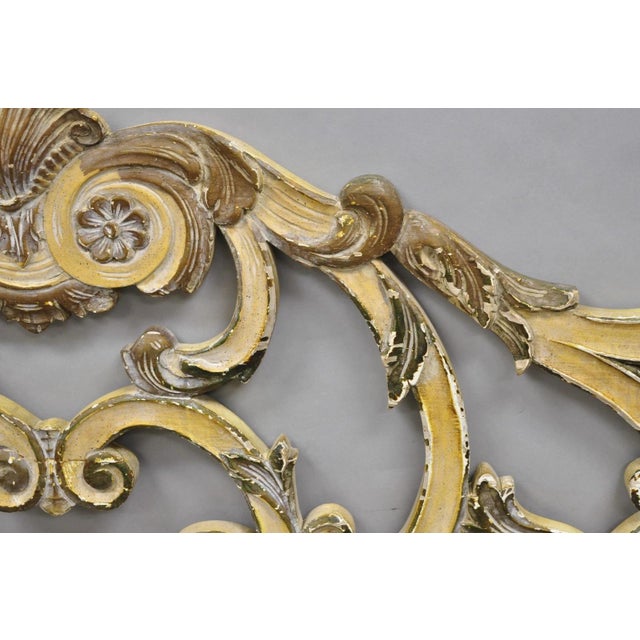 Mid 20th Century Vintage French Rococo Distressed Cream Painted Queen Size Wood Bed Headboard For Sale - Image 5 of 15