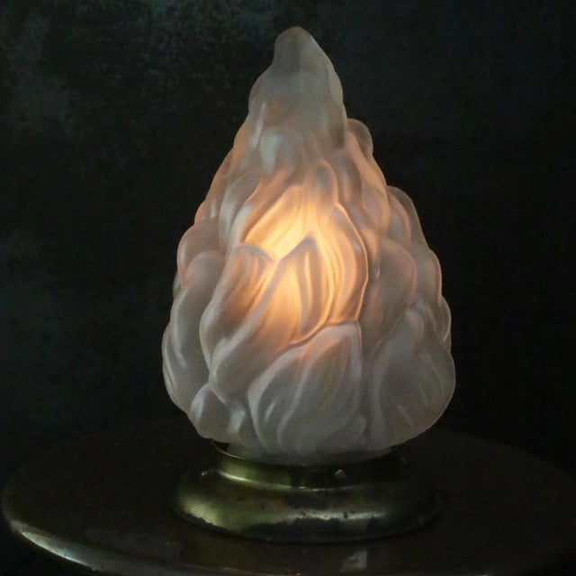 Art deco flame flush mount, ceiling lamp. brass and frosted glass. diameter foot 15.5 cm / 6.1” depending on destination,...