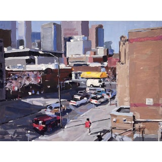 Logan and Colfax by David Shingler | Oil Painting of a city street with buildings and vehicles For Sale