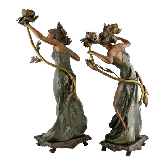 1900 - 1909 Art Nouveau Candleholders with Flowers, 1900, Set of 2 For Sale - Image 5 of 12