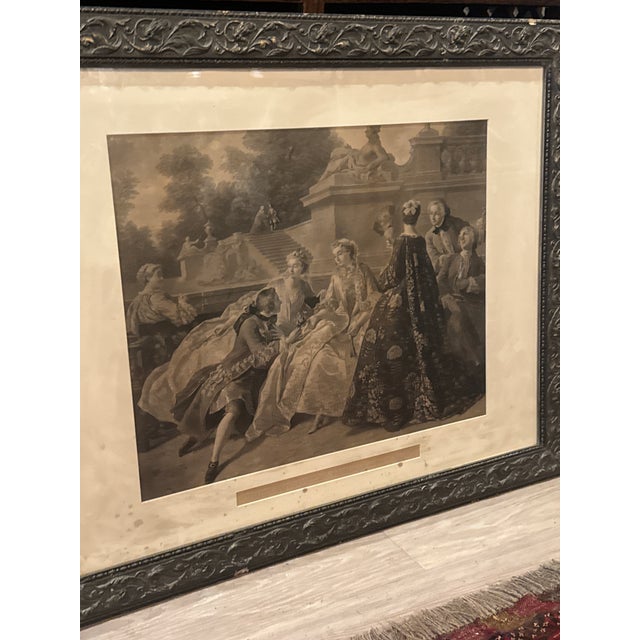 A striking and exceptionally large 19th century engraving titled The Declaration of Love, after the celebrated Rococo...