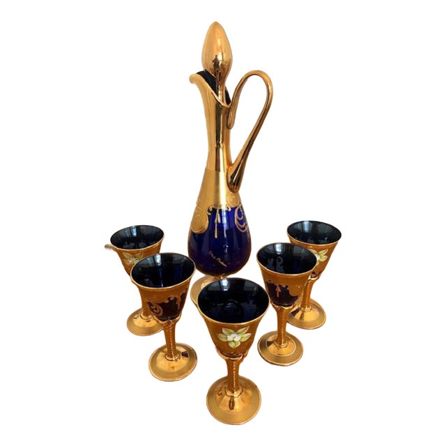 Venetian Murano Tre-Fuochi Sparkling Wine Set, 1950s, Set of 6 For Sale
