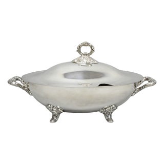 Vintage Lancaster Rose by Poole Large Oval Silver Plated Covered Soup Tureen For Sale