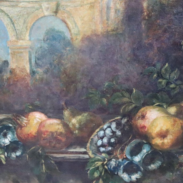 Still Life with Flowers and Fruits, 1800s, Large Oil on Canvas, Framed For Sale - Image 5 of 18