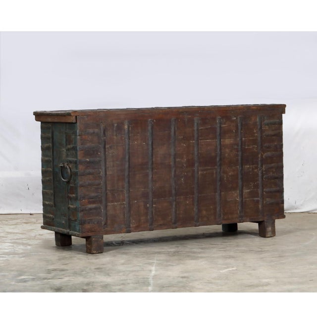 Blue Antique Indian Painted Teakwood Pitara Chest Console For Sale - Image 8 of 8