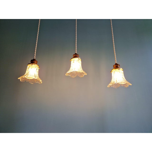 Art Deco Pendant Lights in Clear Glass, 1930s, Set of 3 For Sale - Image 10 of 17