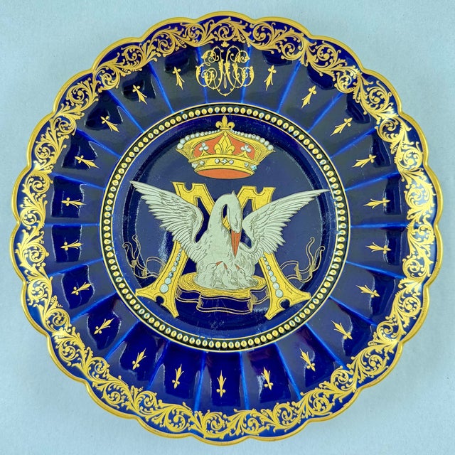 French Gustave Asch French Tours Blue & Gold Porcelain Crest Plates, Set of Six For Sale - Image 3 of 18