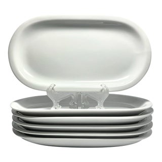 Contemporary Crate & Barrel Porcelain White Oval Oblong Appetizer Plates - Set of 6 For Sale
