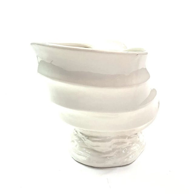 Lovely, vintage, Italian glazed ceramic nautilus shell bowl/planter/cachepot/jardiniere. Features beautiful detailing....