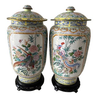Pair of Early 20th Century Chinoiserie Cloisonné Ginger Jars For Sale