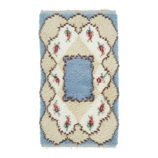 Vintage Swedish Rya Rug in Blue With Medallion and Floral Pattern - Rug & Kilim For Sale