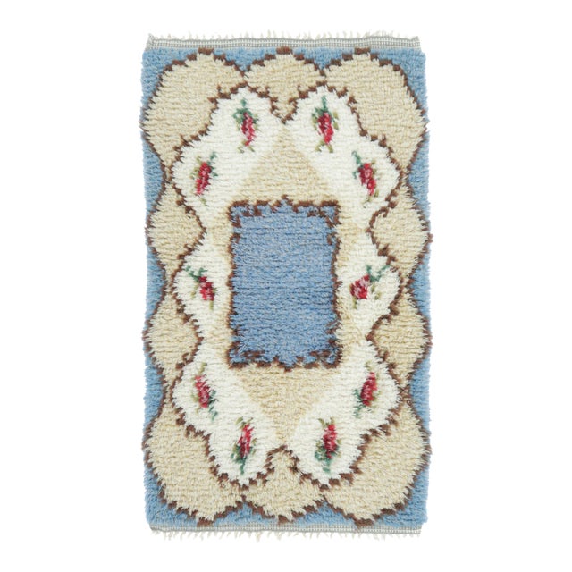 Vintage Swedish Rya Rug in Blue With Medallion and Floral Pattern - Rug & Kilim For Sale