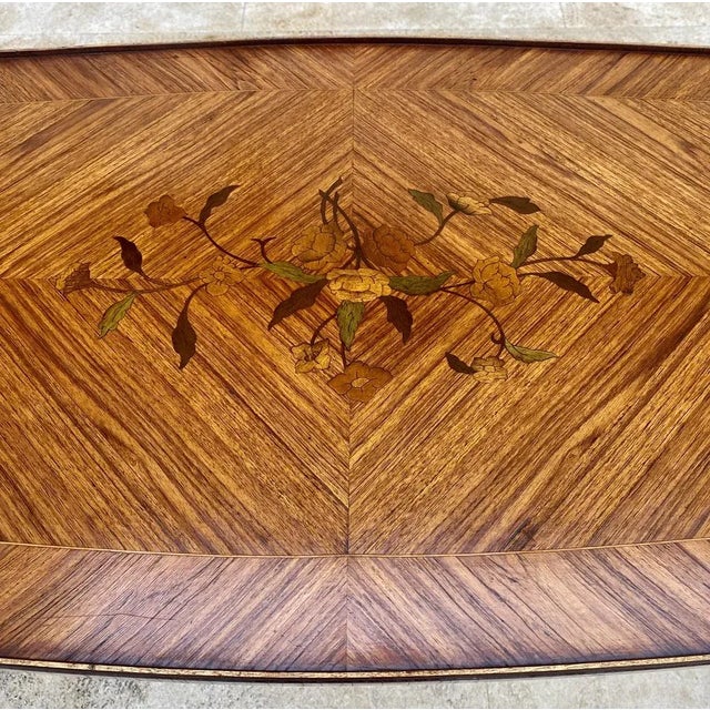 French Marquetry Bronze Ormolu Mounted Center or Coffee Table, 1920s For Sale - Image 9 of 12