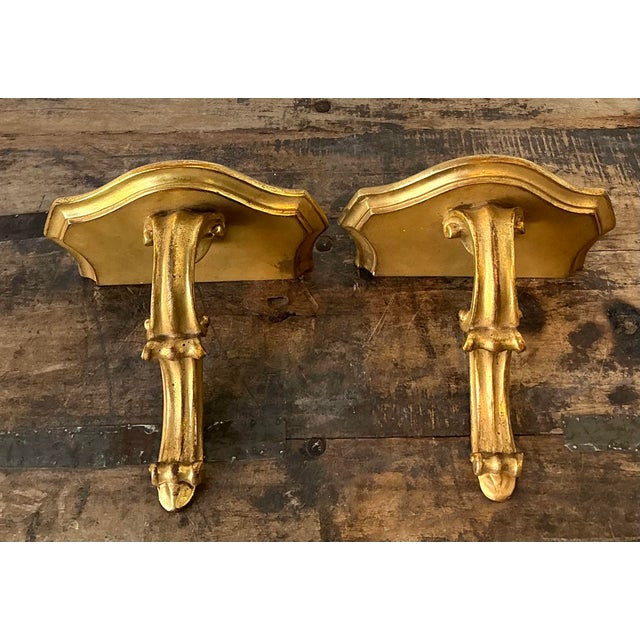 Wood Vintage Gilt Tipped Wall Brackets - A Pair For Sale - Image 7 of 12